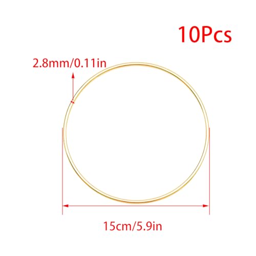 Image of 10 Pcs Metal Floral Hoops, Wreath Macrame Hoop Rings, Metal O Rings | Light Gold, 6Inch, Dream Catcher Rings, Wire Wreath Frame Floral Hoop Rings, for Wedding Wreath Decor DIY Wall Hanging Crafts