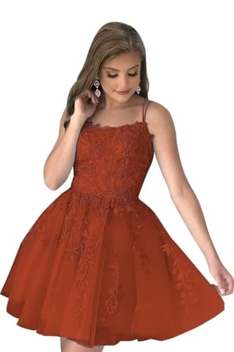 Lace Appliques Homecoming Dresses for Teens Tulle Spaghetti Strap Short Prom Dress A Line Cocktail Dress
