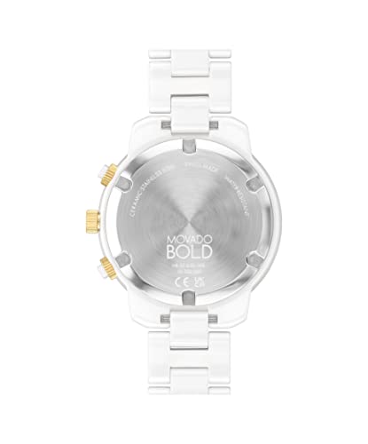 Movado Bold Verso Chronograph Watch for Women - Ceramic Link Bracelet - 5 ATM Water Resistance - Luxury Fashion Timepiece for Her - 39mm3