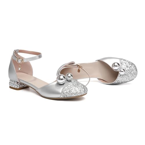 AOQUNFS Girls Dress Shoes Sequin Latin Ballroom Dance Shoes Mary Jane Low Heels Wedding Party Sandals,DS-18682