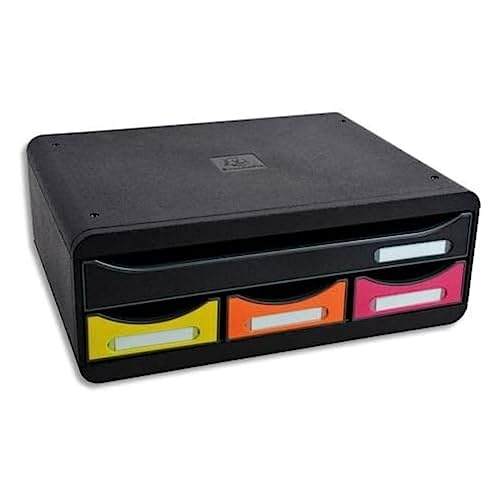 EXACOMPTA Module classement TOOLBOX MINI 4 tiroirs, 1 format A4+, 3 rangements L27 H13,4xP35,5 cm Noir/Arlequin