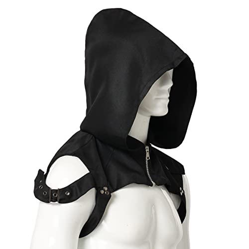 BLESSUME Steampunk Rogue Cowl Hood Hat Costume Cape with Adjustable Arm Buckle (Black 1), Black #1 - Image 4