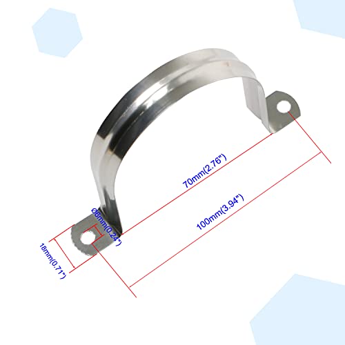 Ohamtes 5PCS 70mm(2-3/4") Pipe Band Clamps, 201 Stainless Steel Pipe Clamps, Two Hole Pipe Band Tension Clamps - Image 2