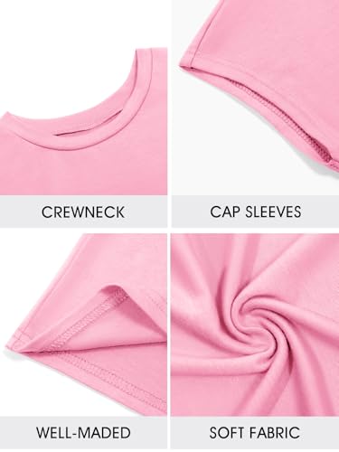 Image of Imily Bela Girls Short Sleeve T Shirts Crew Neck Cap Sleeve Tank Tops Casual Loose Summer Shirt Kids 5-14 Years