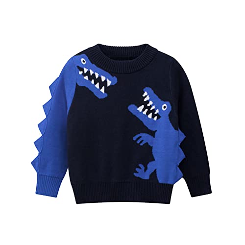 Baby Boys Knit Sweater Round Striped Cotton Cartoon Animal Pullover Sweatshirt