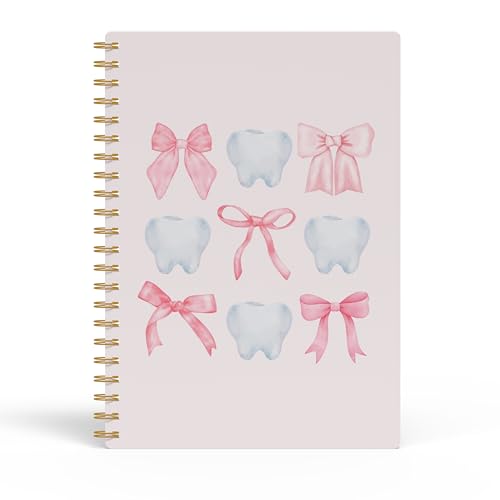 Evcprz Coquette Pink Bow Dentist Notebook Journal, Cute Tooth Pattern Journal, Dental Hygienist Assistant Gifts, Preppy Aesthetic Stationery for Women Girls, Spiral Notebook 5.5x8.3 Inch