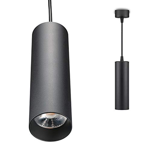 POPPDownlight suspendido LED Lámpara Colgante techo interior moderno 20W blanco y negro chip COB IP20 1450 lumenes Cálida...