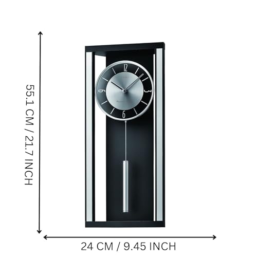 Image of Seiko Stylish Black Pendulum Home Decor English Numbers Analog Dual Chime Wooden Wall Clock for Home Living Room Decoration Gifts Office Interior (Size: 55.1 x 9 x 24 CM | Weight: 1990 gram) QXH068K
