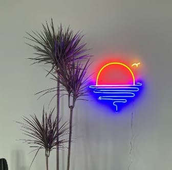 Image of Sunset Sunrise Neon Sign Dimmable wave Led Signs for Wall Decor Room Decor Bedroom for Men Cave Office Bar Birthday Party Christmas(Blue Red)