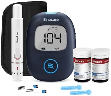 Sinocare Blutzuckermessgerät Bluetooth, Teststreifen50 + 50 Lanzetten | Safe AQ Air Blutzuckermessgerät set mit Teststreifen50 + 50 Lanzetten, mg/dL, 5s Ergebnis, 0,6 µl Blut, Blue