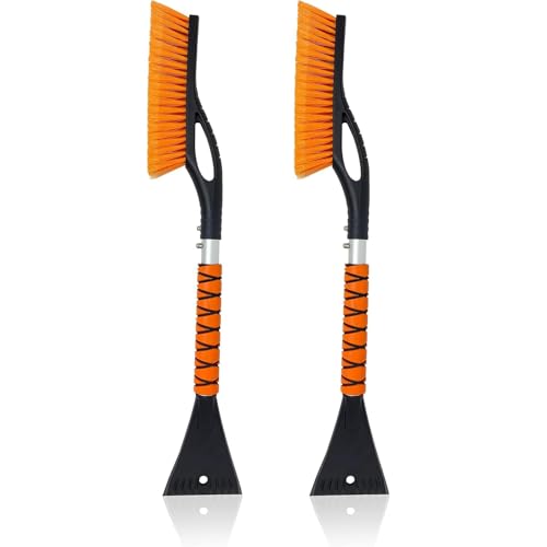 Image of EcoNour 27 inch Car Snow Brush and Ice Scrapers for Car Windshield (Orange-2P) | Scratch Free Bristle Head Snow Brush & Tough Window Snow Scraper with Aluminium Body