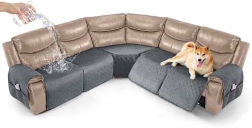 Timeles Waterproof Velvet Reclining Corner Sectional Couch Covers Extra Large L-Shaped Recliner Sofa Slipcover Without Backrest Thick Soft Washable (Gray, Seat-Only: 5-Seat)