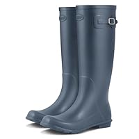 TerraTrax Blue Rain Boots for Women Waterproof Rubber Boots Tall Knee High RainBoots Garden Boots Anti-Slip Wellington Rain Shoes Size 7