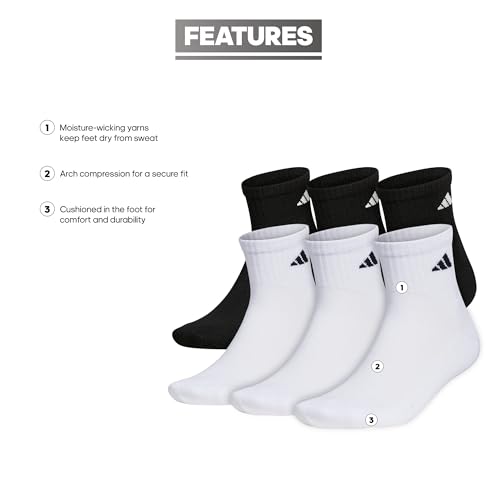 Image of adidas Women's Athletic Cushioned Quarter Ankle Socks (6 Pairs) Durable & Comfortable