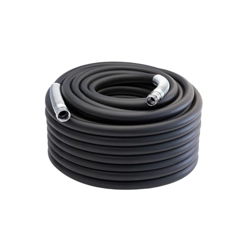 Image of Guitrees 2026 Upgraded Garden Hose 150FT x 3 /4 inch, Heavy Duty Rubber Water Hose with Five Layered Braiding, Swivel male and female Nickel-plated Brass Fittings, 1200PSI Burst, 300PSI Working (Black)