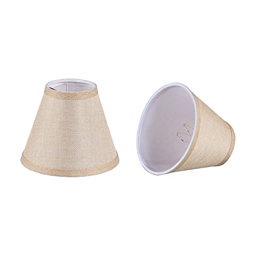 Image of Aspen Creative 51020-2, Hardback Empire Transitional Clip-On Chandelier Shade, Gold Linen Texture Fabric, 3 inch Top x 6 inch Bottom x 5 inch Slant, Set of 2
