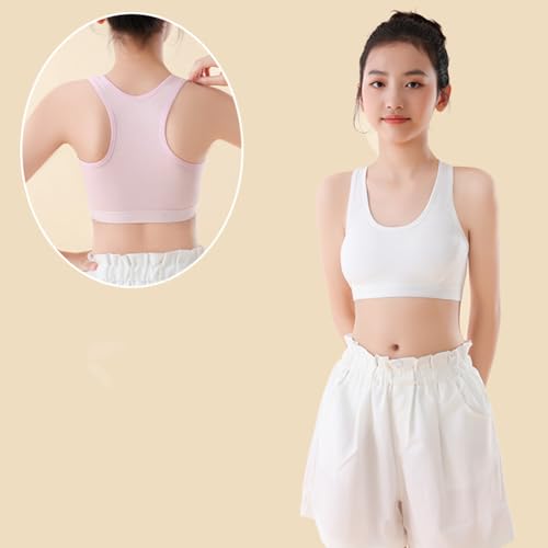 Amuhou Sutiã esportivo de algodão para meninas adolescentes com costas nadador, Rosa/branco/pele, 12