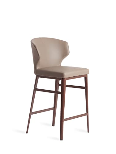 Angel Cerda Tabouret haut avec siège et dossier rembourré en similicuir et structure en acier Couleur bronze mat. Tabouret pour cuisine, bar ou salle à manger Cover