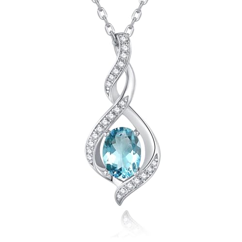 Birthstone Necklace for Women, 925 Sterling Silver 18K White Gold Plated Oval Sparkle Pendant, Charms Jewelry Gifts for Her Mom Wife, 18+2 Inches