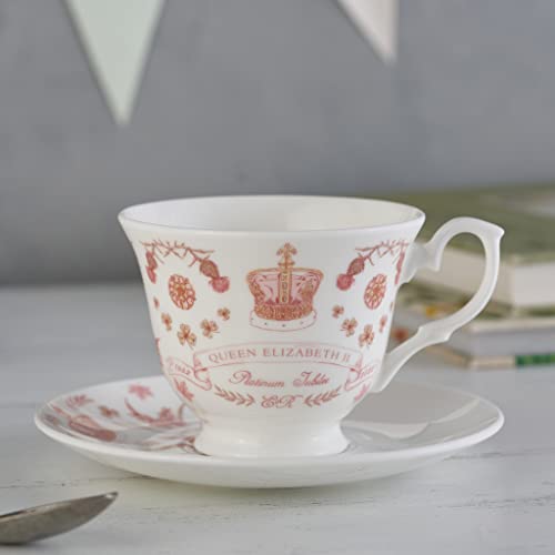 Victoria Eggs Queen Elizabeth Tea Cup and Saucer Set for 1 | Tea Cup with Saucer | Tea Sets for Adults & Tea Set for One | Coffee Cup and Saucer Set | Queen Elizabeth Jubilee Cups and Saucers