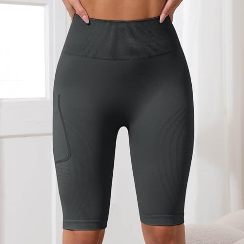 3D Compression AntiCellulite Shorts with Pockets for Women High Waisted Butt Lifting Yoga Pants Workout (Dark Gray, L) - 4