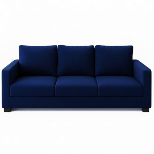 Image of FURNY Haster 3 Seater Fabric Sofa (Dark Blue) Premium Velvet Finish Durable & Comfortable Ideal for Living Room