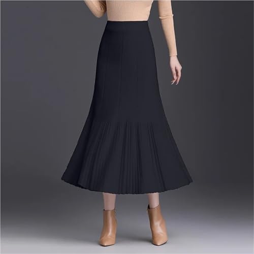 Women's Knitted High Waist Skirt Autumn/Winter Thickened Slimming A-line Fish Tail Hundred Fold Medium Length Skirt3