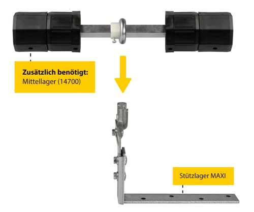 Schellenberg 84700 Stützlager zur Verbindung von zwei Achtkantwellen mit gleicher Drehrichtung, Größe MAXI, ohne Höhenausgleich
