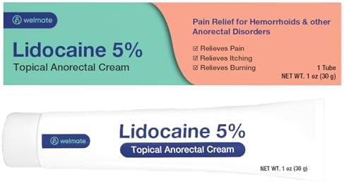 WELMATE - 5% Lidocaine Numbing Cream, 1oz (30g) - Maximum Strength Lidocaine Cream - Hemorrhoid Relief - External Use Anesthetic, Vitamin E - Child Resistant - Topical Skin Care