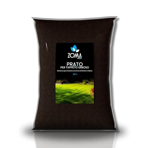 ZOMA Terriccio per Prato di Qualità Superiore, Terriccio prato specifico per la germinazione, con Sabbia, Radinat e Humus di Lombrico - Terra prato Ideale per sementi e prati in zolle - 20 Lt