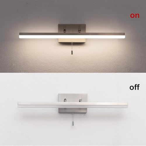 Image of 24 Inch Modern Brushed Nickel Bathroom Light Fixture, 180 Rotatable LED Chrome Vanity Light Bar for Over-Mirror Use, 12W Bathroom Sconce Wall Lighting with Switch on /Off
