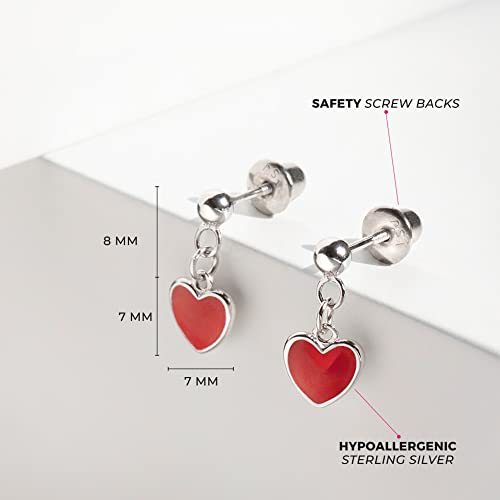 925 Sterling Silver Lovely Enamel Heart Dangle Earrings With Safety Screw Back - Best for Toddlers, Young Girls, Pre Teens & Teens - Fantastic Gift for Birthdays or Valentines Day4