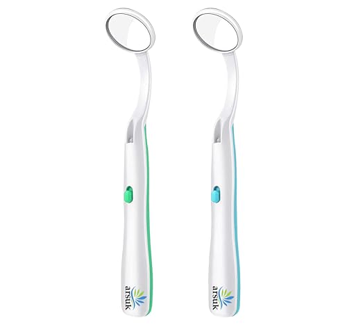 Dental Mirror for Teeth with LED Light Dentist Mirror for inside Mouth Gums & Tongue Anti-Fog Reusable Mouth Mirror Dental for Home Use handheld dental mirror by ARSUK 2 Pack
