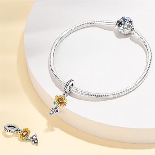 Image of LeeFeel Cats Sunflower Charm Beads fit 925 Sterling Silver Bracelets Chic Flower Dangle Charms for Jewelry DIY (Sunflower Cat)