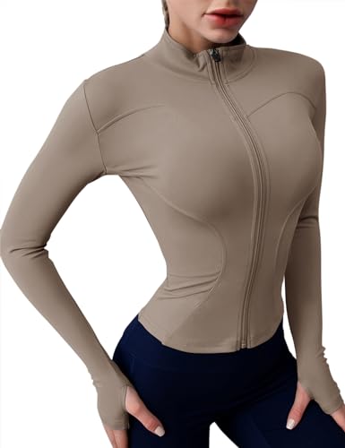 Rapbin Sportliche Jacke Damen Langarm Laufjacke Sportjacke Leichte Gym Zip Tops Atmungsaktiv Slim fit Trainingsjacke Fitness für Laufen Yoga Haiyueyan L