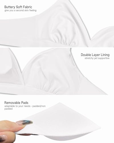 Image of Women's Triangle Bralette Removable Pads Unlined Bra Comfortable Deep V Neck Wireless Seamless Smoothing Bra Top White