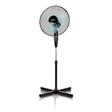 MPM MWP-17/C Ventilador de pie oscilante, 42 cm, Altura Ajustable, 3 velocidades, Negro, 50W, 40 W, plastico Libre de BPA