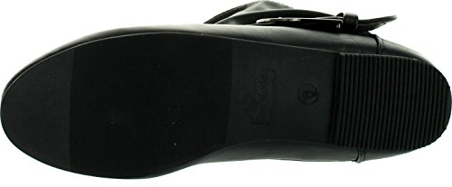 TOP Moda Women's Ankle Booties Buckle Mid Calf Buckle Slouch Flat Heel Strap Fashion Shoes, Black PU New, 74