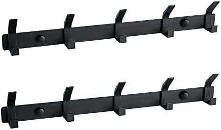 Jiafengyuan Coat Hook Coat hat Wall Hook Hanger Wall-Mounted hat Rack Heavy-Duty Hook Rack Aluminum Alloy for Towel Bathroom Entrance Behind The Door Bedroom (5 Hook Black, 2-Pack)