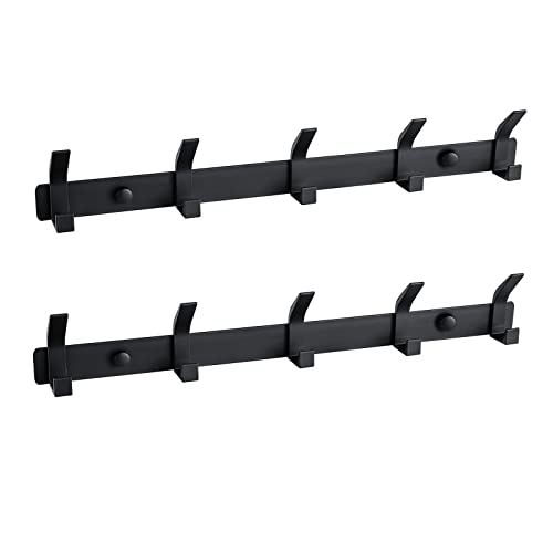 Jiafengyuan Coat Hook Coat Hat Wall Hook Hanger Wall-Mounted Hat Rack Heavy-Duty Hook Rack Aluminum Alloy For Towel Bathroom Entrance Behind The Door Bedroom (5 Hook Black, 2-Pack) #TOP24