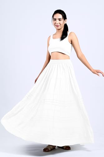 Image of Y X S Women's Rayon Flared Long Skirt with Gotta Lace Work | Free Size Ethnic Maxi Skirt for Festive, Party, Wedding, Casual Comfortable Flowy Skirt for Girls & Women White