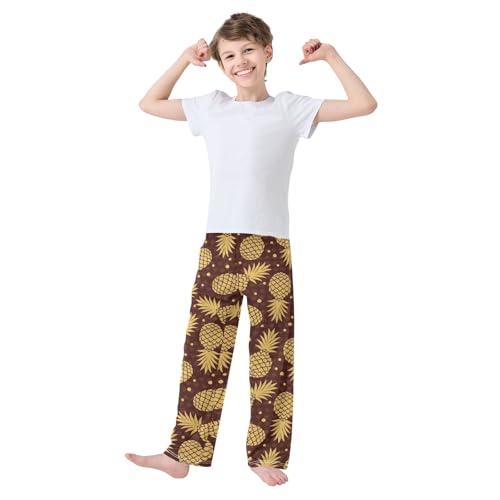 ZZXXB Gold Pineapple Boys Long Pants Soft Trousers Elastic Waist Kids Lounge Bottoms with Pockets S-XL2