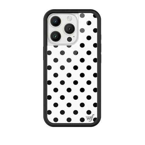 Wildflower Cases - Compatible with iPhone 16 Pro | Protective Black Bumper 6.5ft Drop Test Certified Women Owned Small Business | Spots Aesthetic Trendy Cute | Polka Dot - White & Black