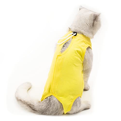 Image of Kitten Onesies,Cat Recovery Suit for Abdominal Wounds or Skin Diseases,After Surgery Wear Anti Licking Wounds,Breathable E-Collar Alternative for Cat Yellow S