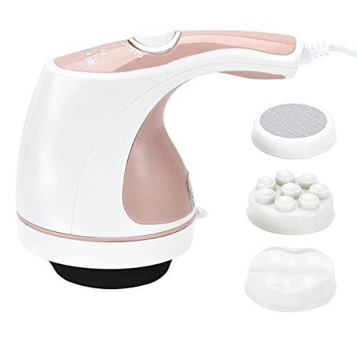 Fittyfy INALSA FFBM 01 Electric Handheld Full Body Massager-4 Massage Heads & Variable Speed| for Pain Relief & Relaxation|Includes Mesh Cover| Range, White/Pink