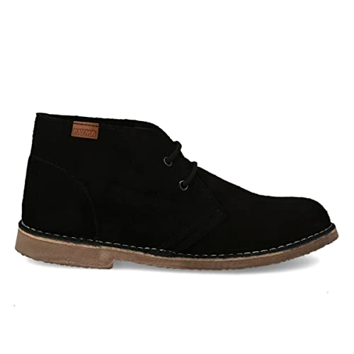 PAYMA - Botín Safari de Piel para Hombre y Mujer. Hecho en ESPAÑA. Botas Pisamierdas Chukka de Cuero Serraje Sport y Vestir. Cierre Cordones. Suela de Goma Crepe. Color: Negro, Talla: EU 43