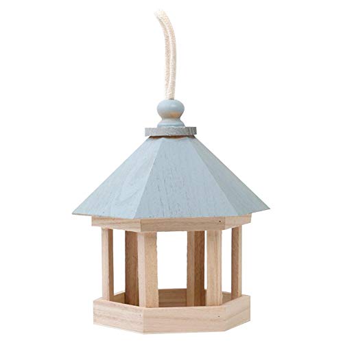 Activane Pet Bird Feeder Wooden Bird House for Outside Hanging Handcrafted Hut Hexagonal Pavilion Bird Feeder Birdhouse 15x15x20cm