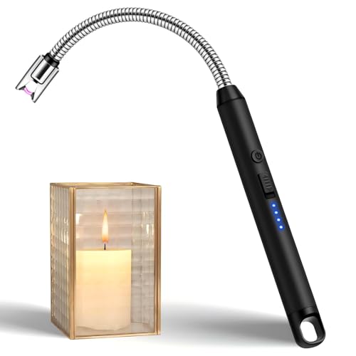 Candle Lighter Electric BBQ Lighter Long Reach Electronic USB C Rechargeable Lighter Flameless & Windproof 360 Flexible Neck & LED Display for BBQ Grill Candles Gas Stove