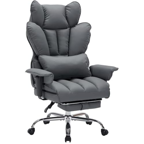 400lbs Big and Tall Office Chair with Foot Rest, Leather Executive Office Chair, High Back Gaming Chair for Adults, Ergonomic Computer Desk Chair with Lumbar Support, Wide Seat, Gray Grey