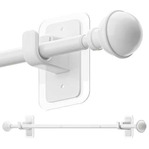 ENJOYBASICS No Drill Curtain Rods for Window 48 to 84 Inches, 5/8 Inch Diameter Renter Friendly Drapery Rod with Adhesive Brackets without Drilling, Adjustable from 27 to 90 Inches, White